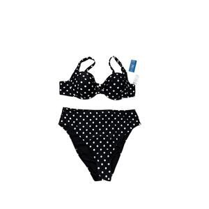 Cupshe Black White Polka Dot Pin Up Style Bikini Underwire Top Womens XL New